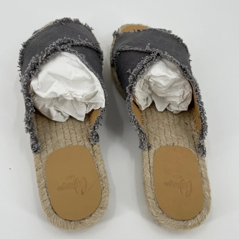 Castaner Palmera‎ Espadrille Sandals Charcoal Gray Frayed Canvas Size 38 US 7.5